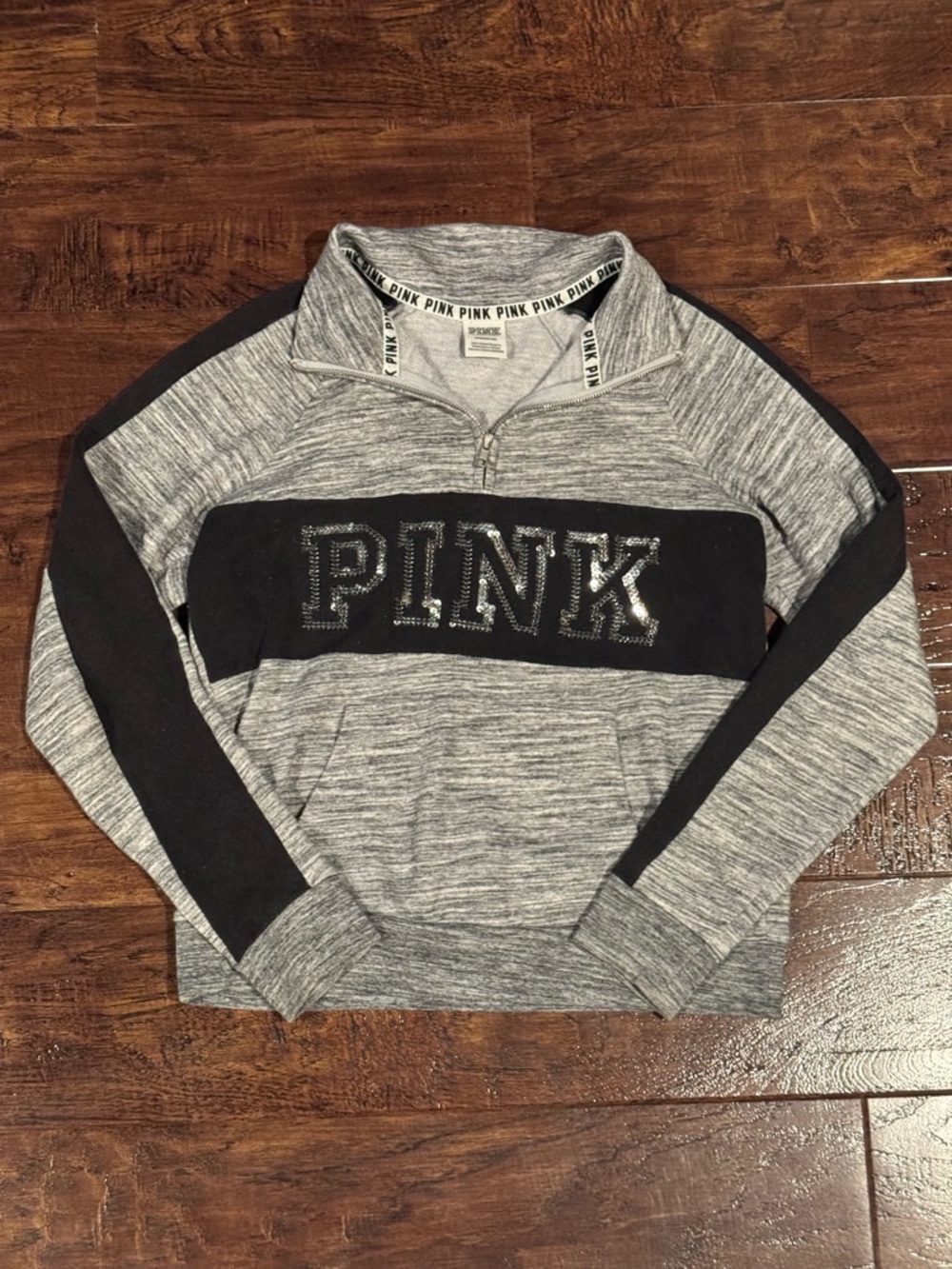 Victoria Secret PINK Bling Quarter Zip Pullover Sweatshirt Size Small Y2K